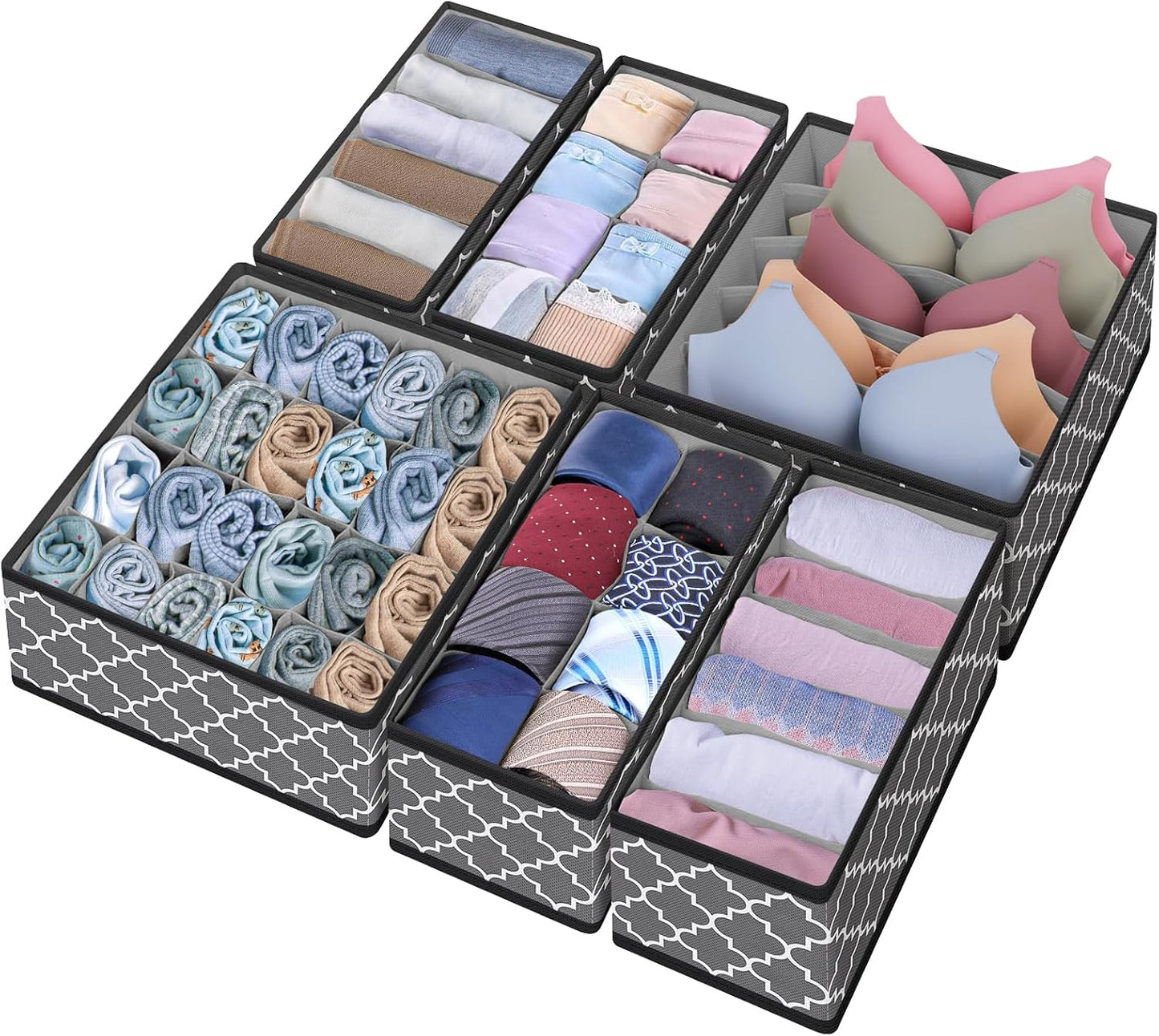 Organizer Divider, Foldable Closet Storage Organizer Basket, Fabric Organization Bins for Clothes, 6 Pack
