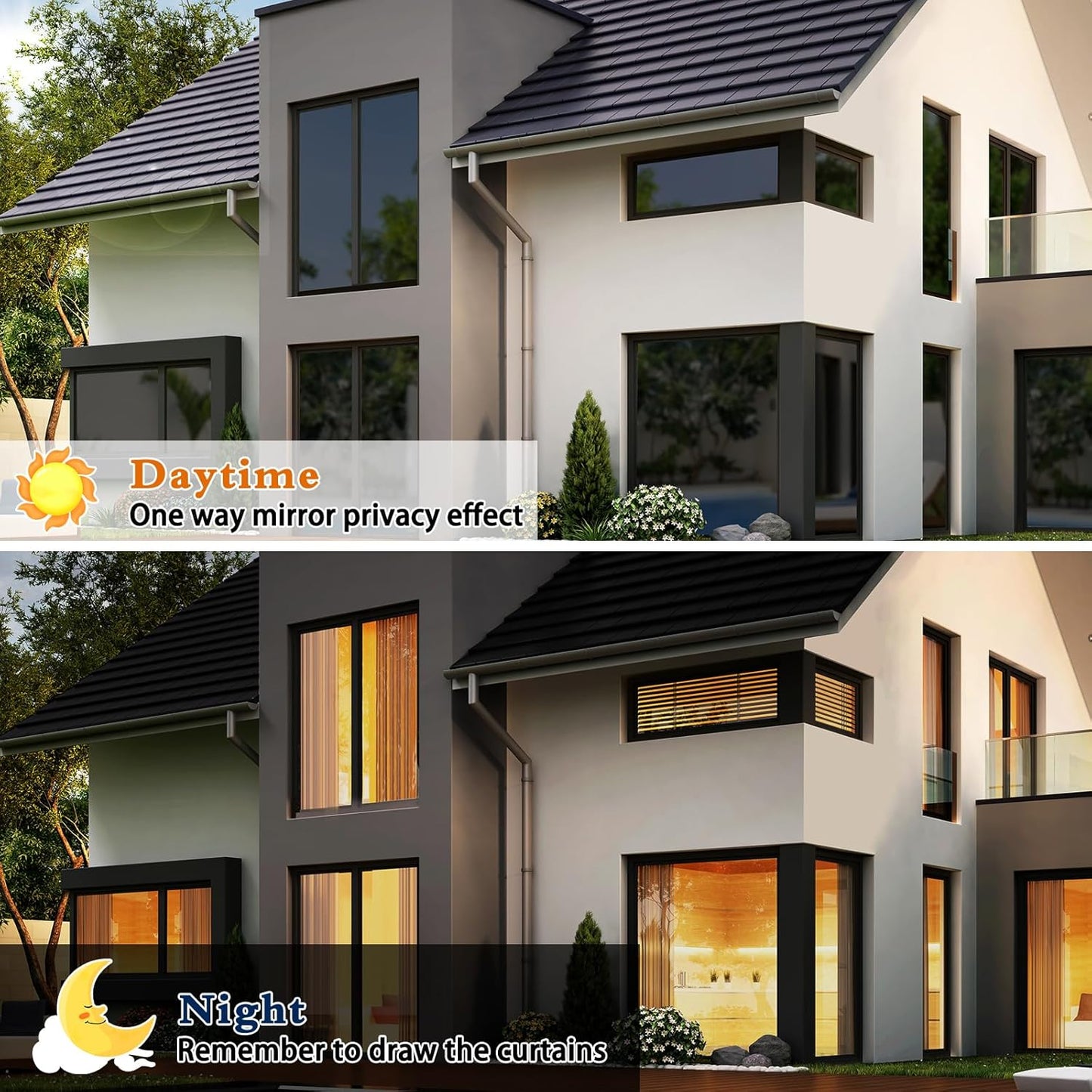 ConCus-T One Way Window Privacy Film, Black, 17.71Inch X 6.5Feet, Daytime Reflective Mirror Tint, UV Blocking