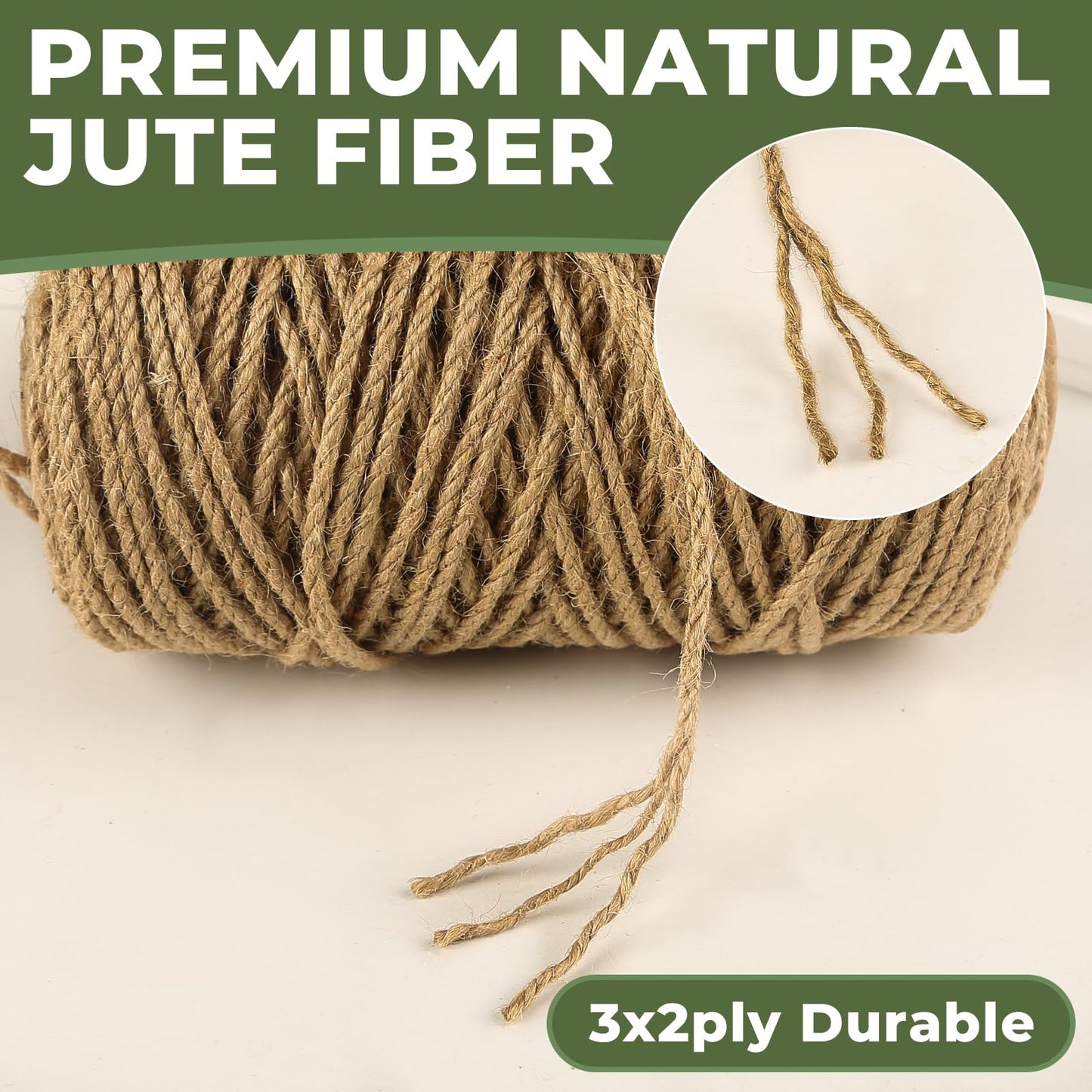 4mm Natural Jute Rope, 328Ft Heavy Duty Thick Jute Twine,Hemp Twine String for Artworks,Cat Scratching Post,DIY Crafting,Gardening,Bundling,Camping,Gift Wrapping,Home Decoration (4MMx328Ft/100M)