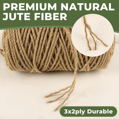 4mm Natural Jute Rope, 328Ft Heavy Duty Thick Jute Twine,Hemp Twine String for Artworks,Cat Scratching Post,DIY Crafting,Gardening,Bundling,Camping,Gift Wrapping,Home Decoration (4MMx328Ft/100M)