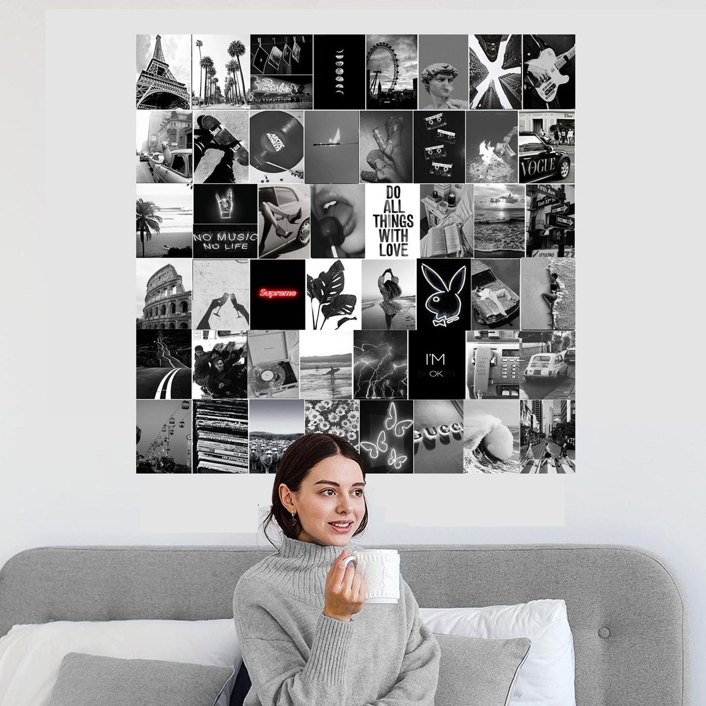 Michgar Black and White Collage kit pictures for wall decor,50 Set 4''x6''Prints Black and White collage kit Room asthetic images for Girls and Teen Boys.