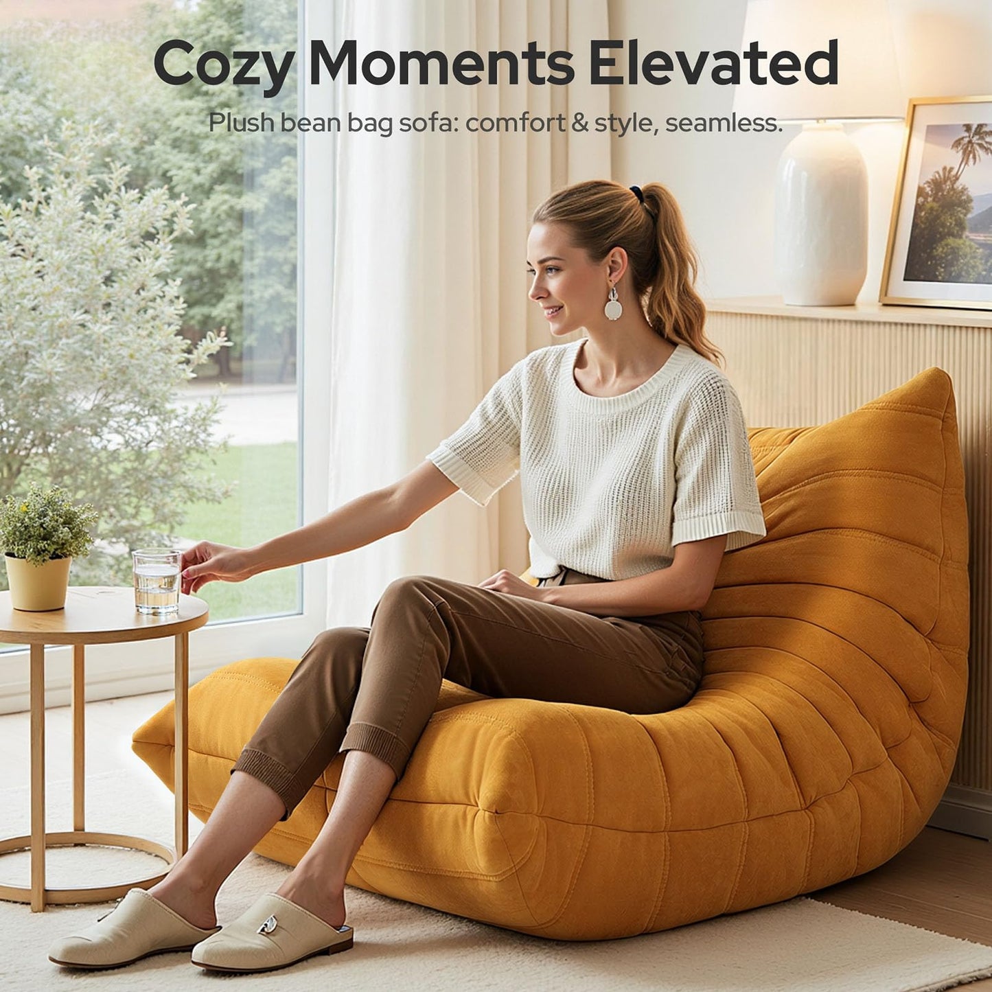 High-end Bean Bag Chairs for Adults Giant Bean Bag Chair Memory Foam BeanBag Chair Bean Bag Sofa Fireside Beanbags Lazy Sofa for Living Room Bedroom Office Suede Yellow