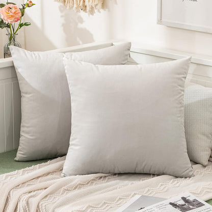 26x26 Inch Set 2 MIULEE Euro Sham Velvet Pillow Covers, of Large Square Decorative Pillows -Greyish White Super Soft