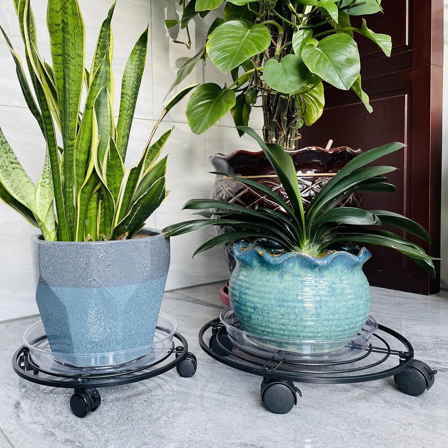 lucpur 12" 3 Packs Metal Plant Caddy with Wheels Large Rolling Plant Stands Indoor Wheeled Plant Dolly Heavy-duty