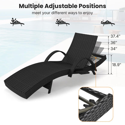 Rovibek 80'' Outdoor Wicker Chaise Lounge Chairs Set of 2, Pool Lounge Chairs with Pull-Out Side Table, Pool Lounge Chairs with Adjustable Recliners, All-Weather Design for Poolside Sunbathing, Black