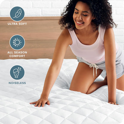 Bare Home Quilted Fitted Mattress Pad (King) – Cooling Topper, Washable, Stretch-to-Fit up to 15 Inches Deep