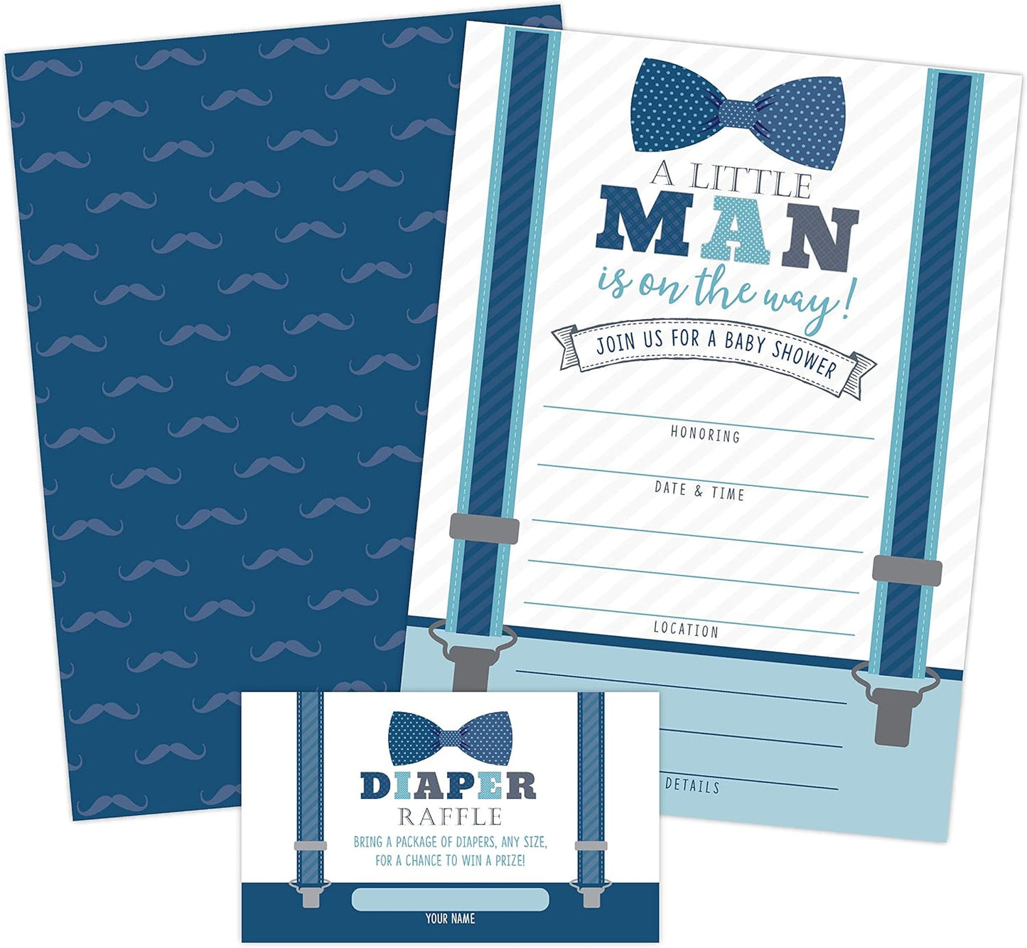 Your Main Event Prints Boy Baby Shower Invitations, 20 with Envelopes & Diaper Raffle Cards, Little Man, Sprinkle