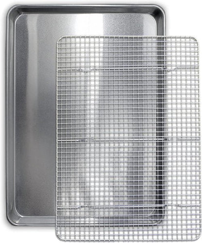 Commercial Quality Cookie Sheet - Aluminum Half Sheet Baking Pan with Stainless Steel Cooling Rack | 13x18, Rust & Warp Resistant