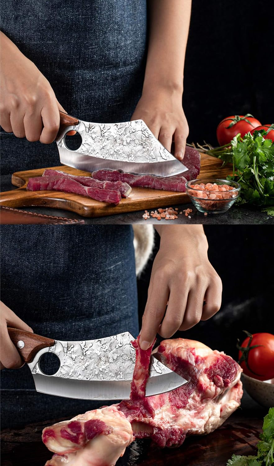 Japan Knives Viking Knife Meat Cleaver, Hand Forged Chef Butcher Full Tang Boning Knife for Outdoor Cooking