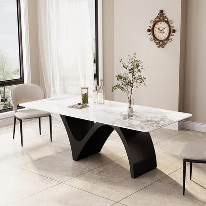 Modern Dining Table for 8-10, Sintered Stone Dining Tabletop with Unique N-Shaped Metal Base, 87" Rectangle Dining Table Large Dining Room Table Kitchen (Table Only)