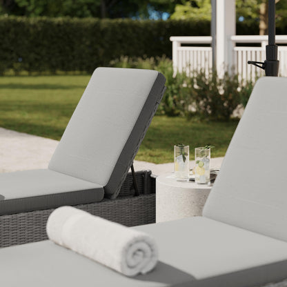 Martha Stewart Bedford Indoor-Outdoor Patio Chaise Lounge Chair with Adjustable Back and Rattan Wicker Finish in Gray with Gray All-Weather Cushions
