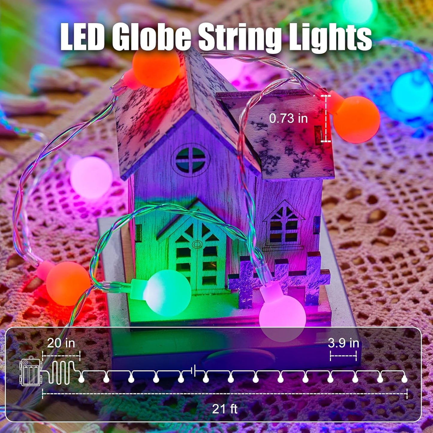 21FT 60LED 20+ Minetom RGB Globe String Lights - Battery Operated with Remote, Color Modes & Timer, Fairy Lights