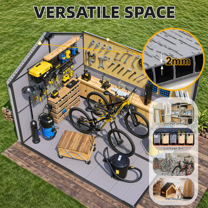 MELLCOM 10 x 8 FT Plastic Outdoor Storage Shed with Floor, Plastic Outdoor Storage Tool Shed with Windows and Lockable Door, Resin Garden Shed for Bike, Pool Supply, Lawnmower