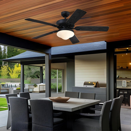 Westinghouse Lighting Deacon Traditional Indoor/Outdoor Ceiling Fan, LED Light Fixture with Opal Frosted Glass, Remote Control, 52 Inch, Matte Black Finish