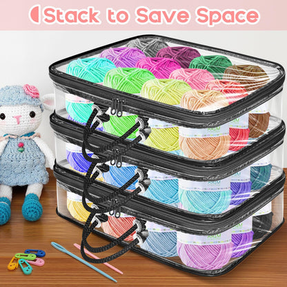 Yarn Storage Bags 3 Pack, Clear Yarn Storage Organizer 12x16x4 Inches