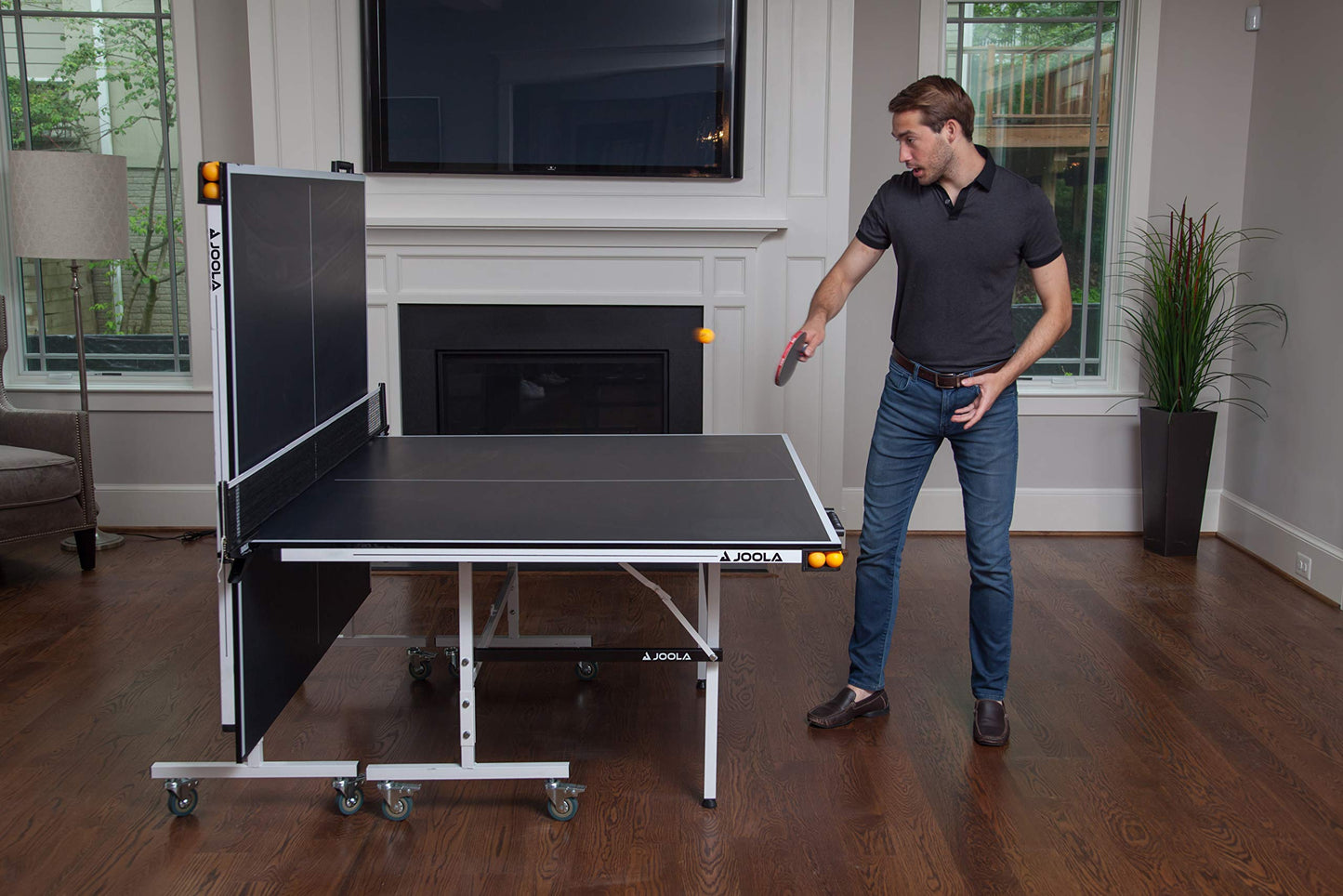 JOOLA Rally TL Professional MDF Indoor Ping Pong Table w/Quick Clamp Table Tennis Net & Post Set - 10 Minute Easy Assembly - Corner Ball Holders - Tournament Quality - Includes Playback Mode