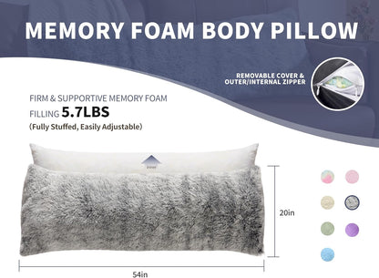20x54 Fluffy Full Body Pillow for Adults Long Big Body Pillow Cover Pillowcase with Memory Foam for bed Grey Pregnancy