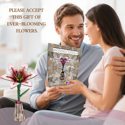 LYYHUWJIE 3D Flower Puzzle for Adults, Lily DIY Wooden Flower Crafts Set, Artificial Flower Model Kit to Assemble, Creative Adult Craft Kit for Women, Desk Decor & Mother’s Day Gift
