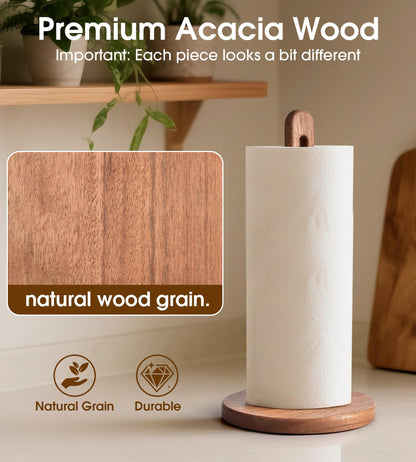CHAUNCEY HOME Acacia Wooden Paper Towel Holder Stand for Jumbo Roll - Stylish Kitchen Paper Rack Bathroom Towel Roll Stand Organizer, UA, Solid Wood Simply Standing Countertop Paper Roll Holder, Large