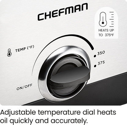 Chefman Fry Guy, Compact Deep Fryer with 1.6-Quart Capacity, Easy-View Window, Adjustable Temp Control, Stainless