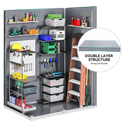 DWVO 5x3 FT Outdoor Storage Shed with Floor, All-Weather Resin Storage Shed with Window & Lockable Door, Waterproof Plastic Tool Storage for Garden Patio, Gray