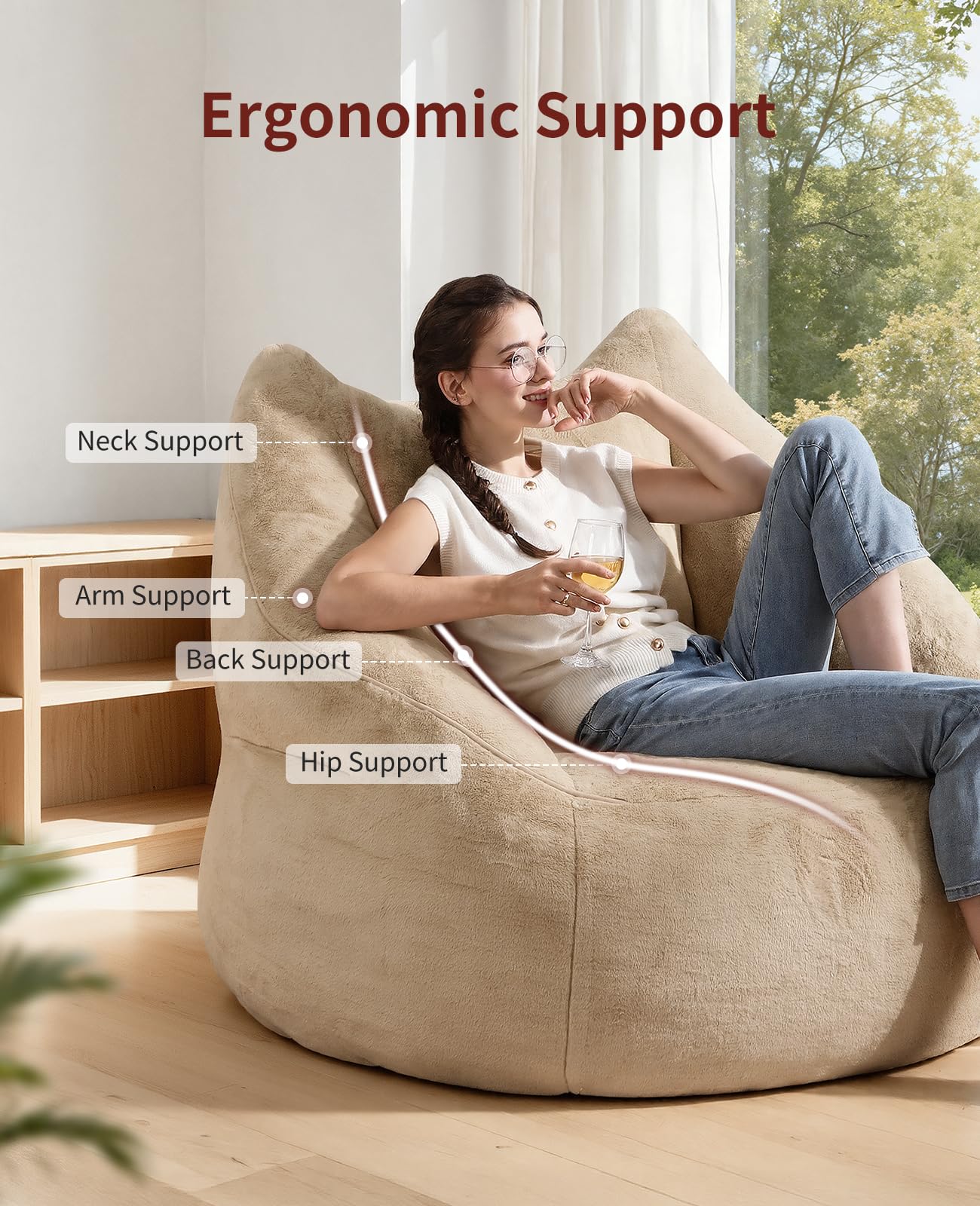 Relefree 70.9" Oversized Bean Bag Chairs for Adults,Loveseat Sofa,Plush Modern Boneless Loveseat,Bean Bag Couch for Reading,Mini Small Couches for Living Room, Office,Bedroom,Apartment,Latte Brown
