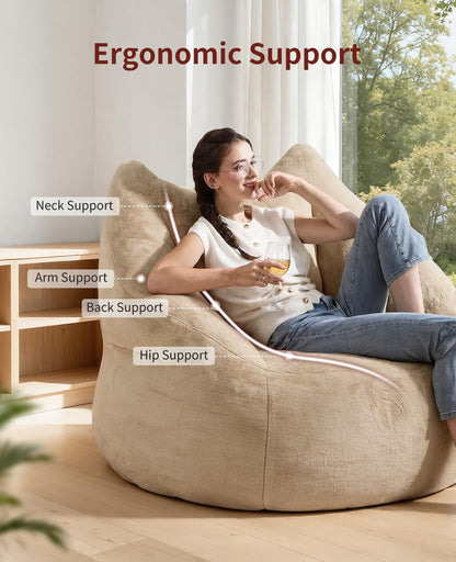 Relefree 70.9" Oversized Bean Bag Chairs for Adults,Loveseat Sofa,Plush Modern Boneless Loveseat,Bean Bag Couch for Reading,Mini Small Couches for Living Room, Office,Bedroom,Apartment,Latte Brown