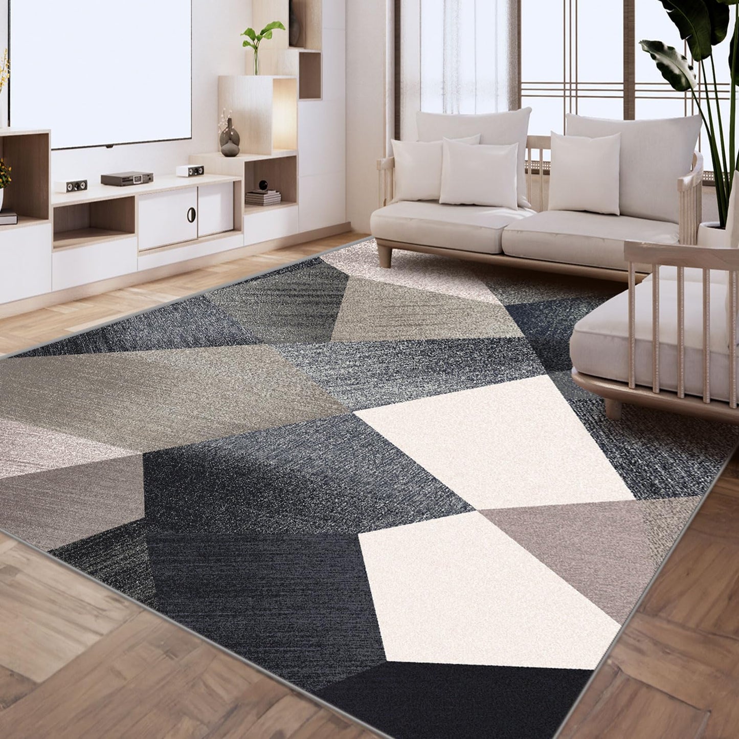 HOMFINE Modern Geometric Area Rug – Machine Washable & Non Slip, Soft Non Shedding Rug for Living Room and Bedroom - Green, 10'x14'