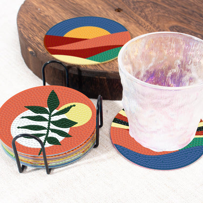Asbondy Diamond Art Coasters DIY Set with Holder, Diamond Painting Drink Coasters for Adults, Mosaic Art Coaster Craft for Home Table Decor, Handmade Gift Idea