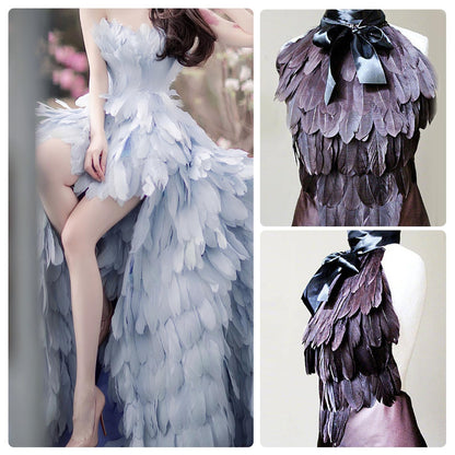 MAOFENG 2 Yards Natural Goose Feathers Trim Sewing Fringe Fashion Dress Sewing 6-8inch for DIY Handicrafts Costumes Decoration,Mixed