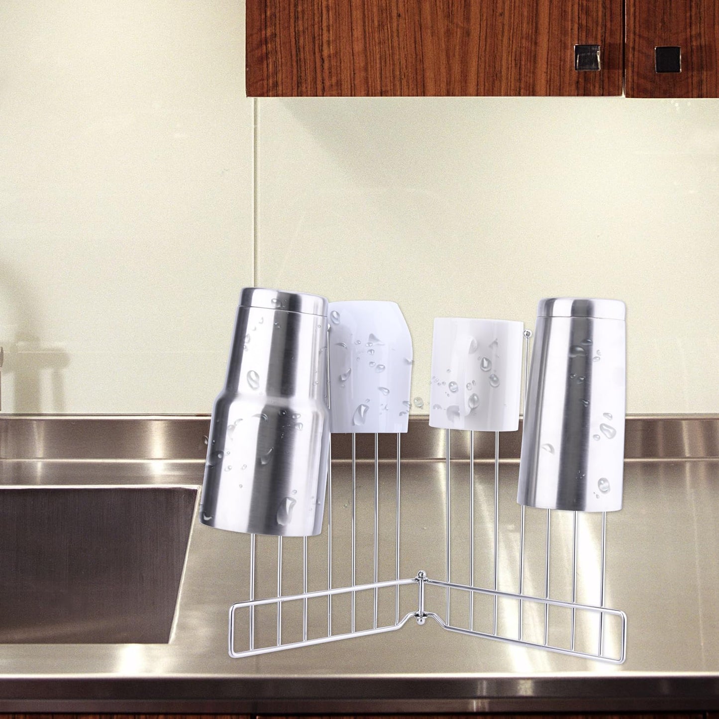 LEKUSHA Foldable Bottle Drying Rack, Reusable Storage Bag Drying Rack, SUS 304 Stainless Steel Dryer Stand for Water Bottle Cup Mug Tumbler Cutting Board Lids