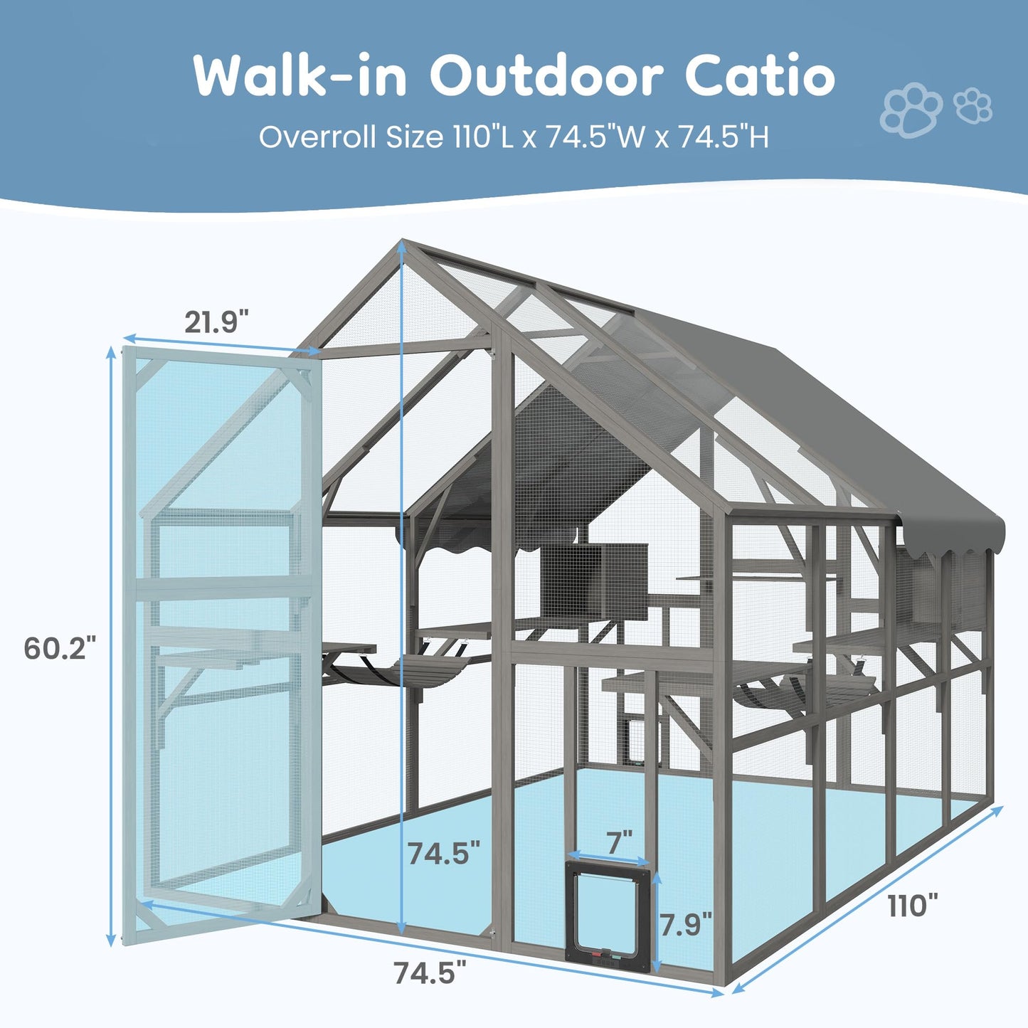 Fansafurn Extra Large Catio – Walk-in Outdoor Cat Enclosure for Multiple Cats, 110" Multi-Level Wood Cat Patio Playpen with Weatherproof Roof, Bridges, Condos and Door Access