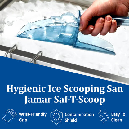 San Jamar Saf-T-Scoop Ice Scoop with Storage Caddy for Kitchens, Restaurants, And Fast Food, Plastic, 64 To 86 Ounces, Blue