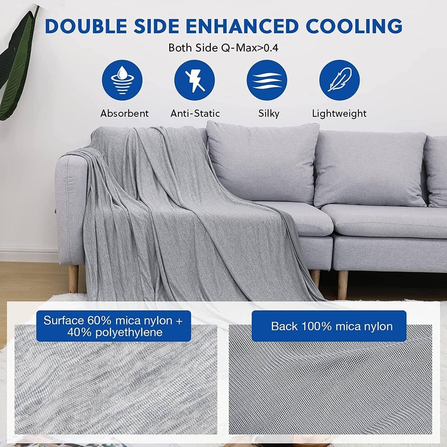 HOMFINE Cooling Blankets for Hot Sleepers, Lightweight Breathable Double Side Blanket for Bed, Grey