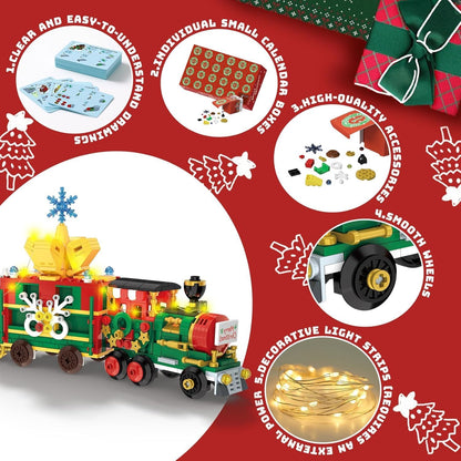 2025 Set, 24 Countdown 6+ Advent Calendar Train Building Blocks Days Surprise Christmas Calendars Toy Building Blocks