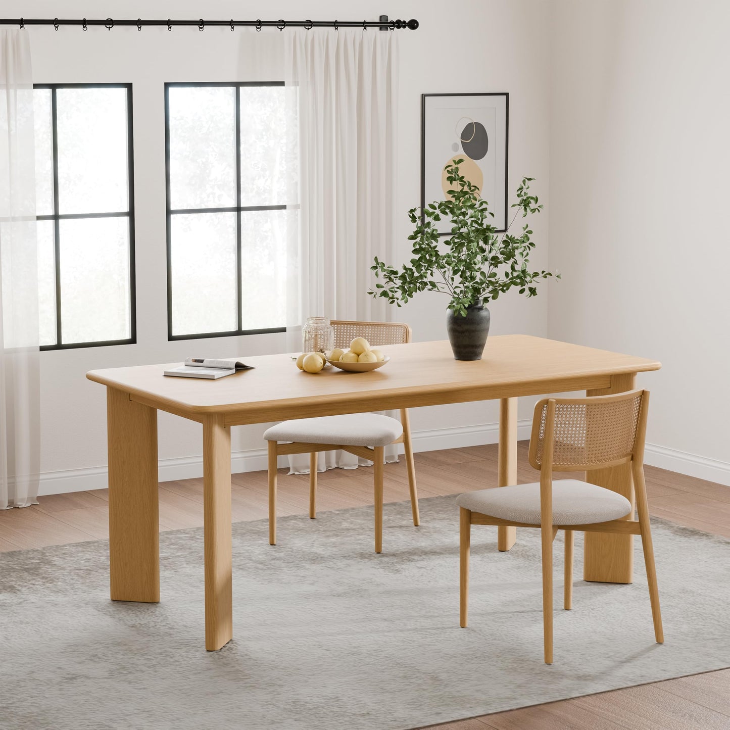 Casaphoria 67" Farmhouse Dining Table for 6，Wood Rectangular Living Room Table, Modern Kitchen Table with Sturdy Base & Thickened Tabletop, Easy to Assembly & Clean, Oak