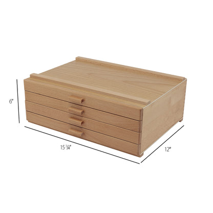 HG Art Concepts 4-Drawer Artist's Chest Craft Storage Box, Natural Birch Finish, Foam-Lined Drawers for Brushes, Removable Dividers, Sturdy Wood Construction, Stackable Solution