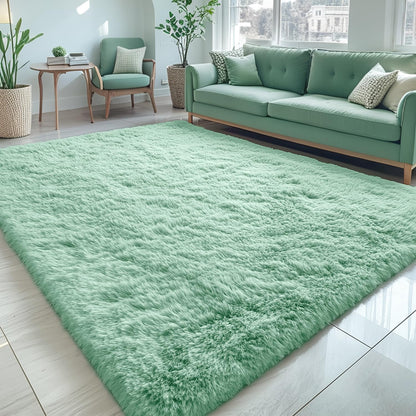 OLANLY Large Area Rug - Soft Fluffy Shaggy Carpet for Living Room & Bedroom | Machine Washable, Mint Green