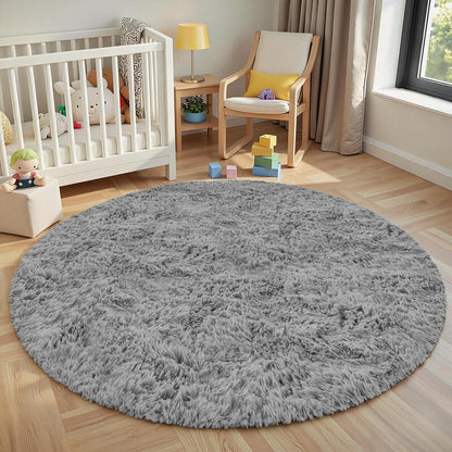 Xafir 6ft 6"x6") Light Gray Round Fluffy Rug Plush Fuzzy Shaggy Carpet,Soft Rugs for Living Room for Nursery,Preppy