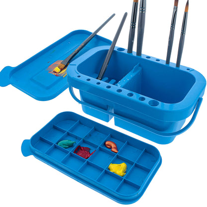 U.S. Art Supply 16-Hole Plastic Paint Brush Cleaner Washer & Paint Brush Holder with Palette Lid for Acrylic, Watercolor & Oil Paints