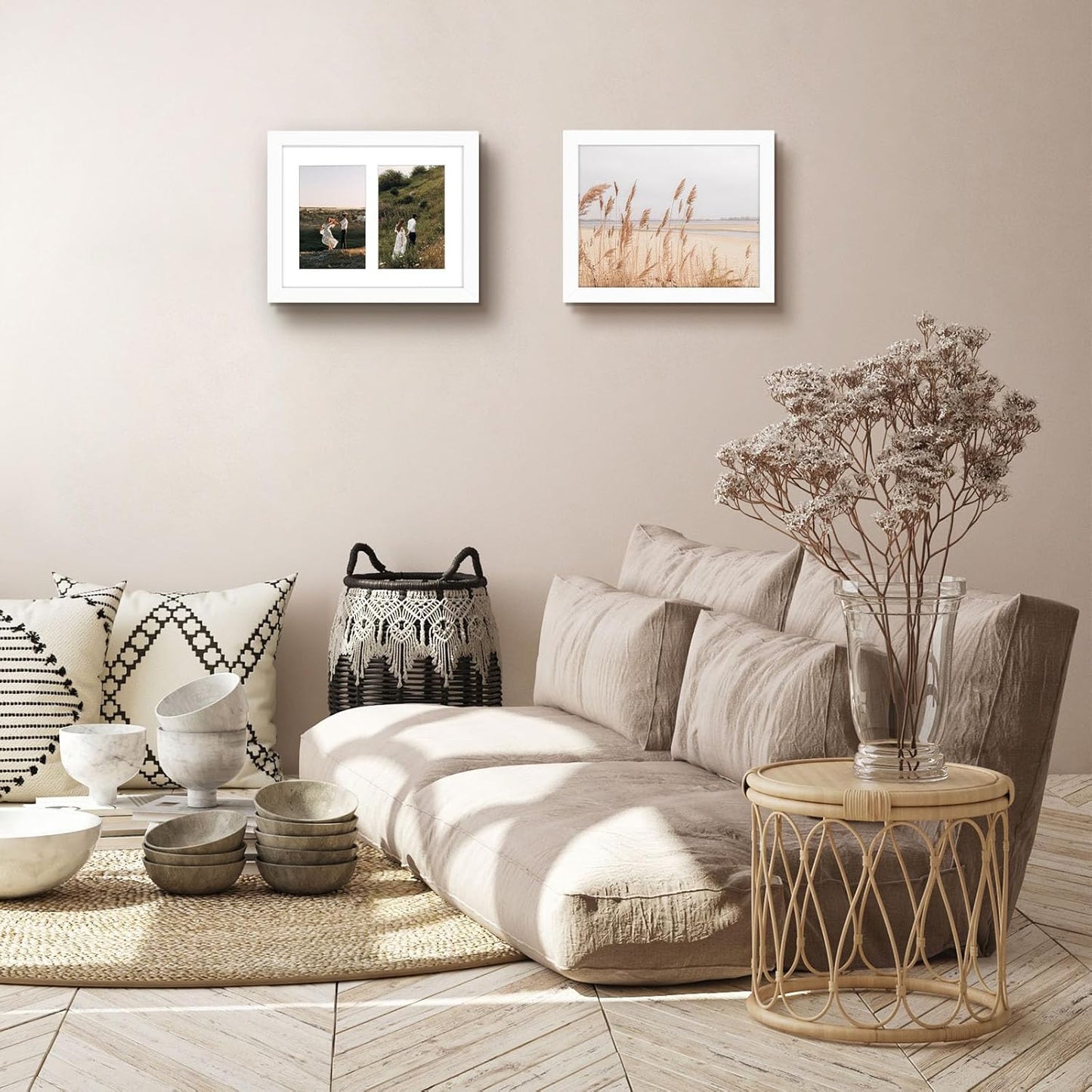 Golden State Art 8x10 White Photo Wood Collage Frame, Tempered Glass, Displays (2) 4x6 Pictures