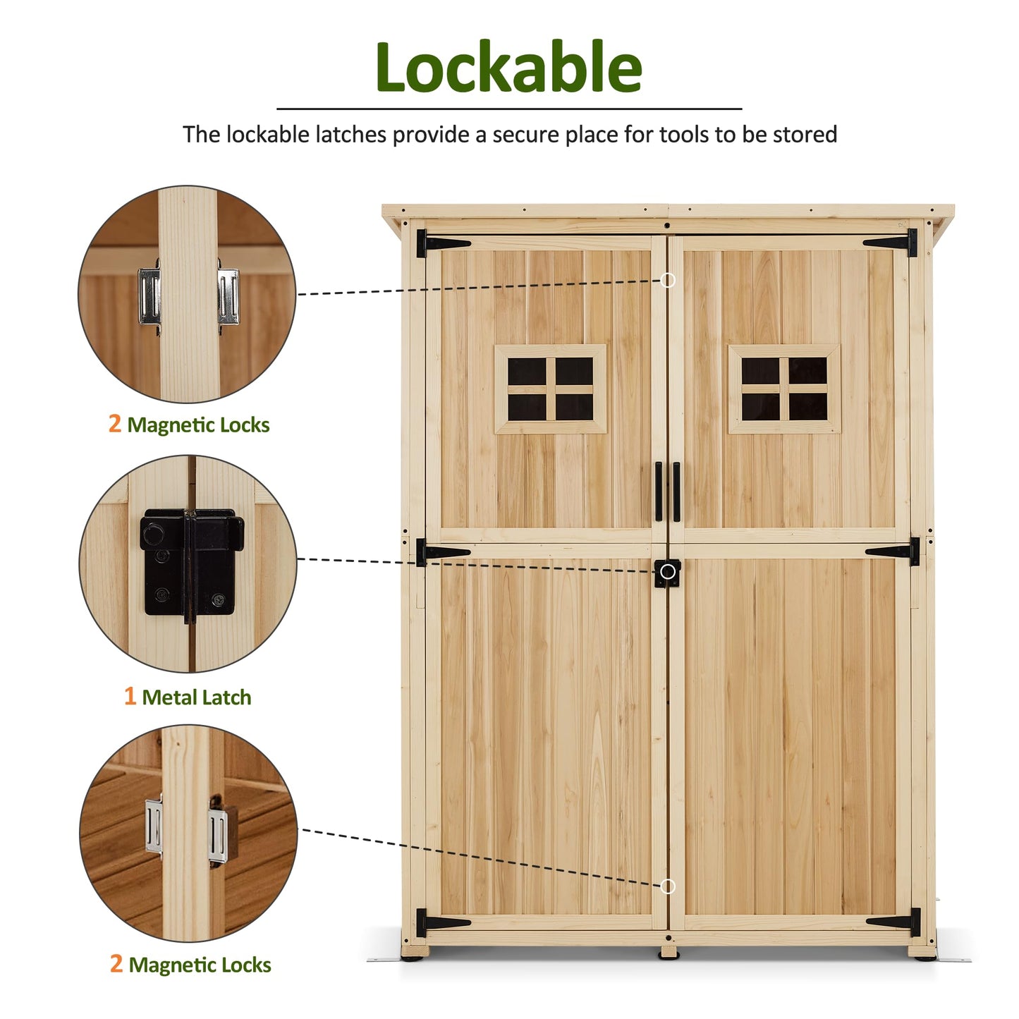 MCombo Large Wooden Outdoor Storage Cabinet with 2 Shelves, Oversize Garden Storage Shed with Lock, Tool Shed for Patio Yard Lawn, 1911 (Beige)