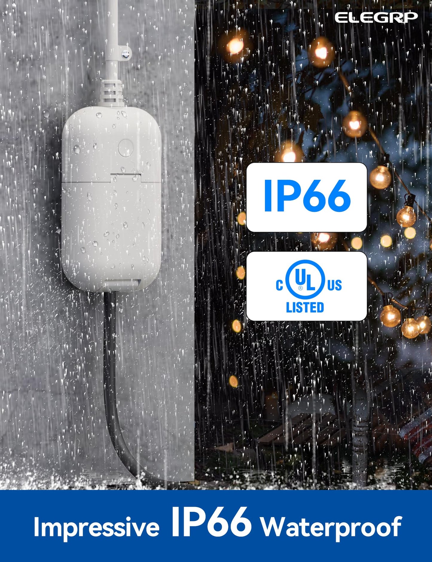 ELEGRP PQR20 Outdoor Smart Plug Waterproof IP66, WiFi Plug with 2 Individually Sockets, Compatible with Alexa & Google Assistant, Smart Outdoor Outlet for String Lights, UL Certified, 2 Pack, Black