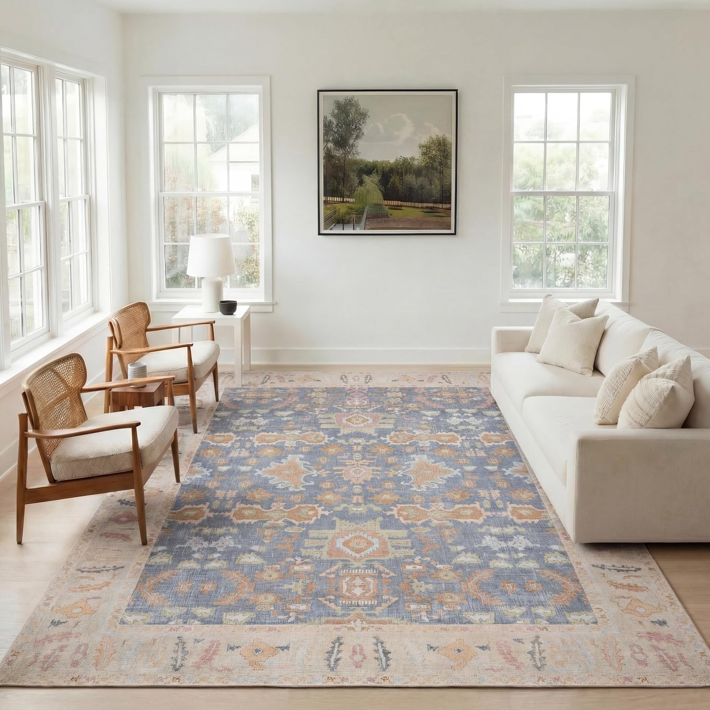 Kuden 10x14 Large Area Rug, Machine Washable Area Rug with Non-Slip Backing, Vintage Style, Soft, Easy Clean, Low Pile Rug for Living Room, Bedroom, Dining Room