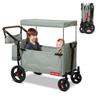 Radio Flyer Atlas Stroll 'N Wagon, Sage Green, for Ages 1+, 3-in-1 Push or Pull Versatility, One-Hand Fold, UV Canopy, 5-Point Harnesses, Storage Capabilities, Rubber Wheels, Stroller Wagon for Kids
