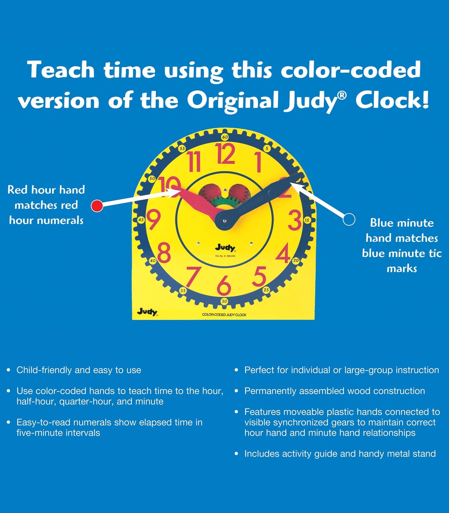 Carson Dellosa 13" x 12" Judy Clock, Time-Telling Teaching Clock for Kids, Classroom Clock for Teaching Time, Analog Clock, Teaching Clock for Classroom or Home School, Kindergarten to 3rd Grade