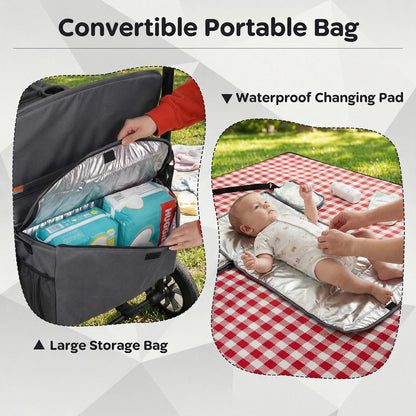 BABY JOY Wagon Stroller for 4 Kids, Foldable Stroller Wagon with Removable Canopy, Adjustable Handle, Snack Tray, Parent Organizer, 5-Point Safety Harness, Convertible Diaper Bag/Changing Pad (Gray)