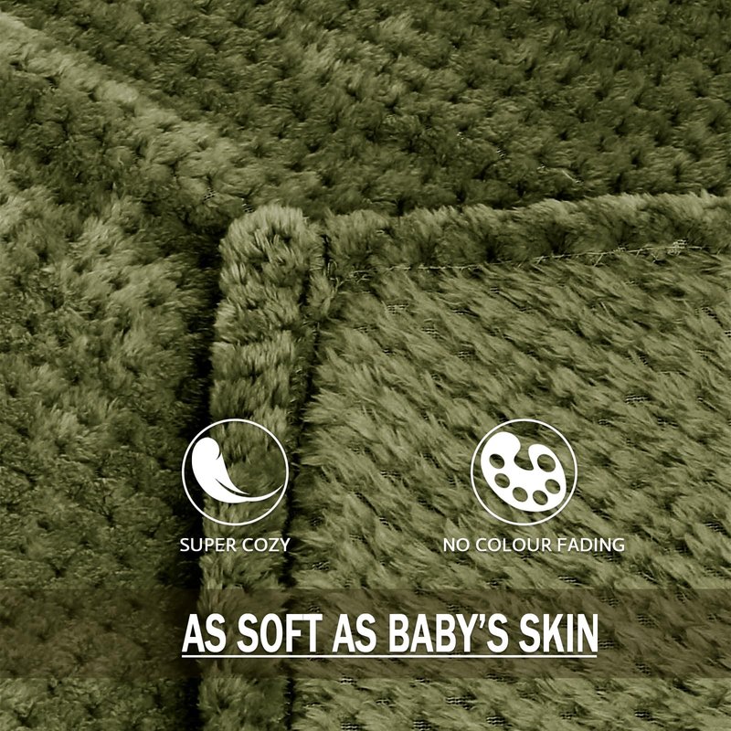 Exclusivo Mezcla Fleece Throw Blanket Extra Large, Super Soft and Warm Blankets for Couch, Sofa and Bed Waffle Textured, Cozy, Fuzzy and Lightweight (Olive Green, 50x70 Inches)