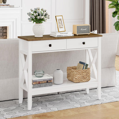 Lomojo Console Table,Sofa Table 13.8" D x 39.37" W x 31.5" HEntryway Table with 2 Drawers Storage Shelve Foyer Table for Entryway Farmhouse Hallway Tables (White)