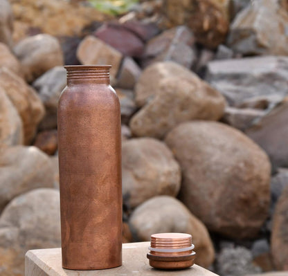 De Kulture Handmade Vintage Pure Copper Water Bottle with Cap - Ideal Drinkware with Ayurveda Benefits, 2.75x10 Inches